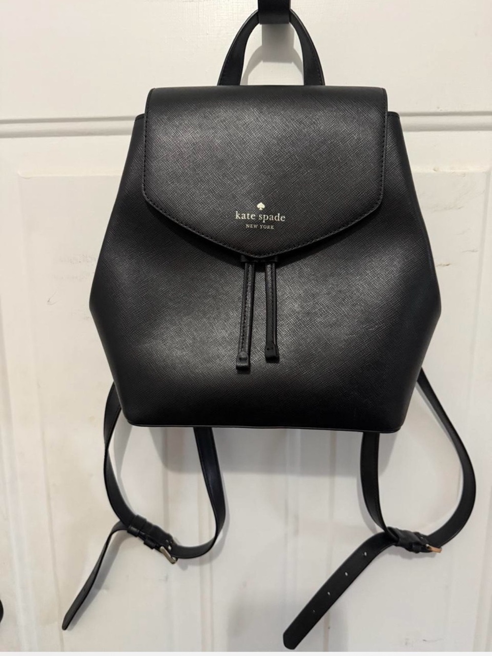 Authentic kate spade Black Saffiano Leather Drawstring Backpack